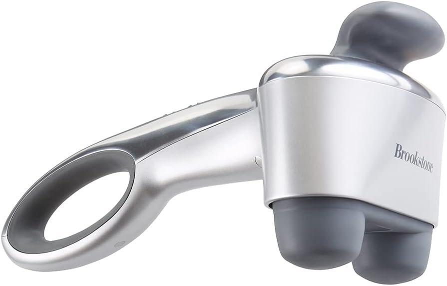 Brookstone B-HHP-650J Cordless Neck, Back Percussion Massager Deep Kneading Dual-Node Portable Light-Weight Rechargeable Brookstone Max 2, Silver ()