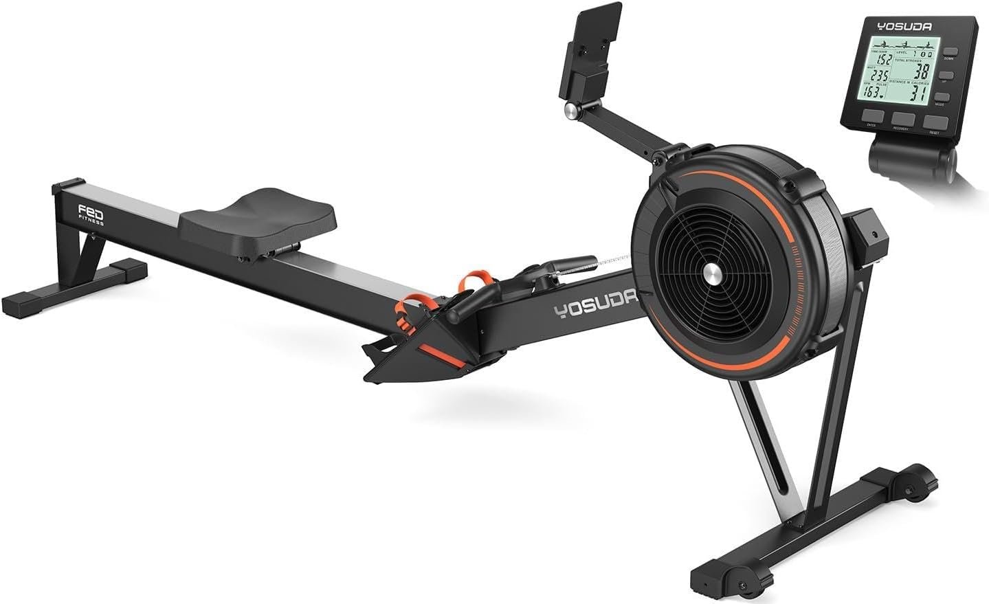 YOSUDA R2 Rowing Machine for Home, Professional Adjustable Air Resistance Rower Machines with Self-Powered Monitor, 53.7” Row Rail, Ergonomic Comfort Seat, Easy Storage