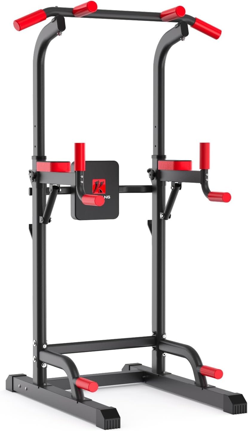 K KINGKANG Pull Ups Dip Station,Power Tower for Home Gym Fitness Exercise | Multi-Function Power Tower, 400Lbs Capacity, 6-Level Adjustable Height, Thick Leather Cushions, Space-Saving Desig