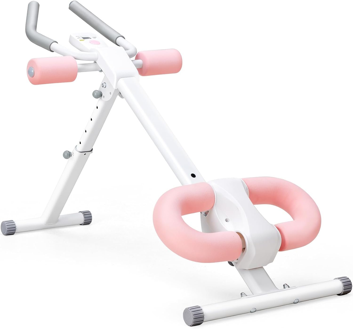 OLIXIS Ab Machine, Ab Workout Equipment for Home Gym, Adjustable Abdominal Trainer for Stomach Workout, Foldable Core Strength Exercise Machine with 440LBS, LCD Display, Knee Protection, White Pink