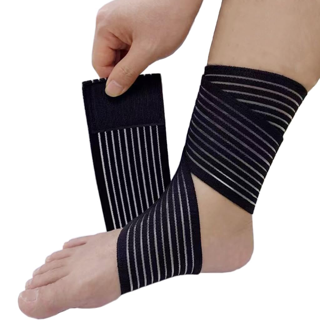 Adjustable Elastic Ankle Brace Compression Bandage Wrap for Foot Pain, Arch Support, Plantar Fasciitis, Join Pain, Swelling Sprain, Running, Gym, One Size Fits Most (1, Black)