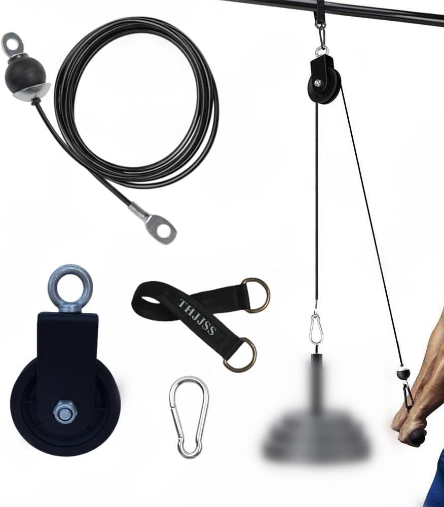 Home Gym Pulley Cable System,Silent Weight Cable Machine Attachment for Lat Pulldowns Tricep Extensions Heavy Duty Coated Steel Wire,Easy DIY Setup with Hanging Strap Carabiners Ideal for Small Spaces