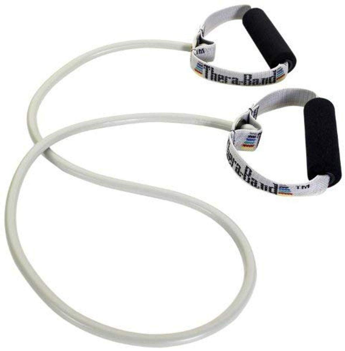 THERABAND Resistance Tubing with Soft Handles, Silver, Super Heavy Level, 50″ Latex Stretch Resistance Bands for Exercise, Professional Workout Bands for Upper & Lower Body, Color-Coded Levels