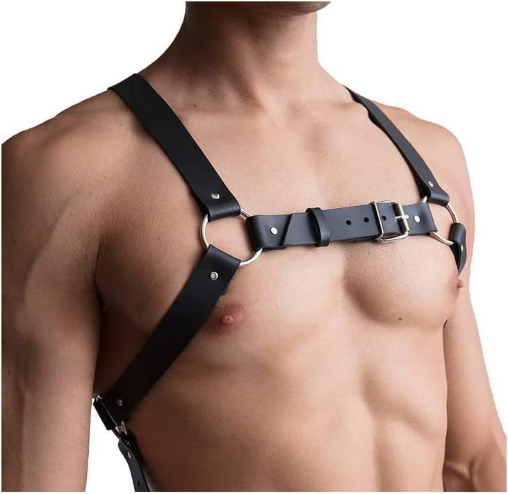 Adjustable Men’s Punk Chest Belt Leather Body Chest Harness Belt Shiny Half Body Chest Strap Rave Clubwear Masquerade Costume