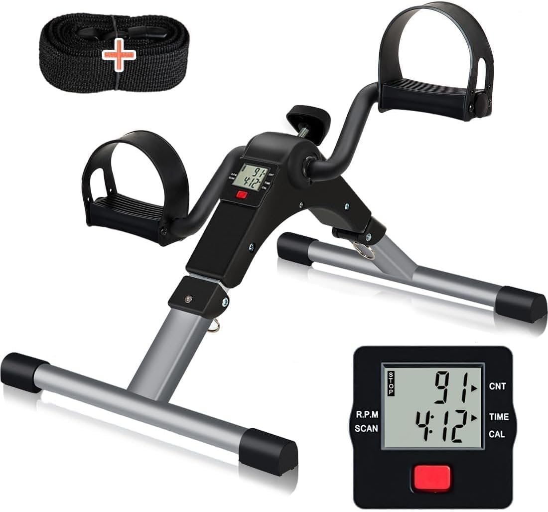 TABEKE Under Desk Bike Pedal Exerciser, Fully Assembled Folding Pedal Exerciser for Arm and Leg Workout, Portable Sitting Desk Cycle with LCD Screen Displays 26526