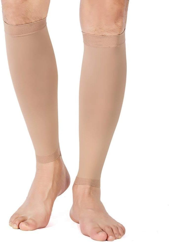 TOFLY® Calf Compression Sleeve for Men & Women, 1 Pair, Footless Compression Socks 20-30mmHg for Leg Support, Shin Splint, Pain Relief, Swelling, Varicose Veins, Maternity, Nursing, Travel, Beige XXL