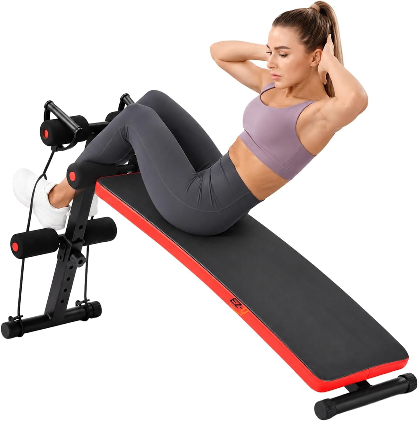 EZU Sit Up Exercise Equipment Sit Up Bench Adjustable Weight Bench Foldable Decline Ab Board 440LB Weight Capacity Heavy Duty Steel for Home Gym Core Workout Strength Training