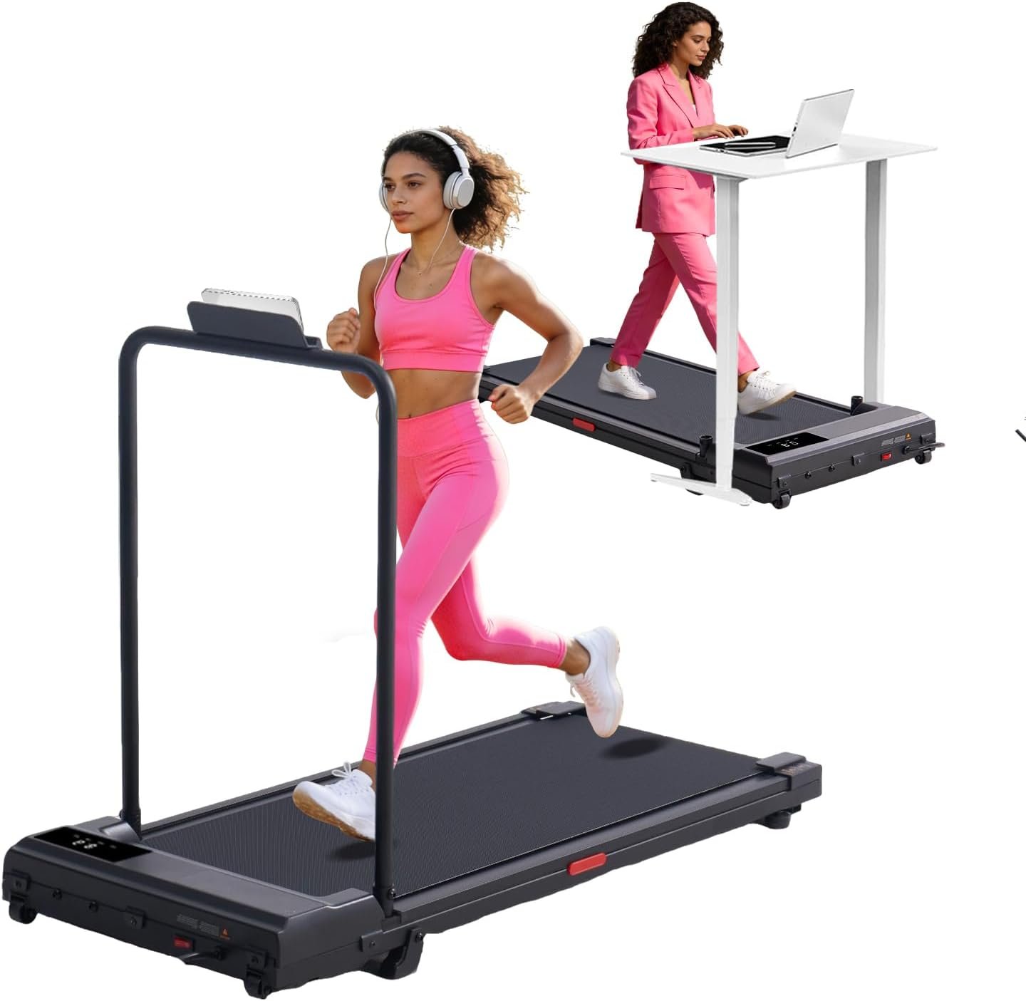 Portable Walking Pad Treadmills for Home Small, Electric Walking Treadmill for Exercising, 3.0HP Compact Walking Pad Treadmill with Handle Bar, 0.6-7.6MPH, 350LB Capacity