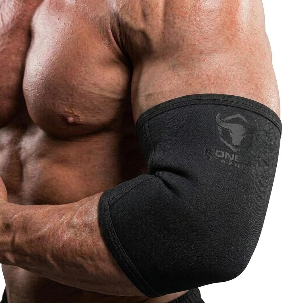 Elbow Sleeves 5mm (1 Pair) – High Performance Elbow Sleeve Support for Weightlifting, Weight Training & Powerlifting – Best Compression Straps – for Men and Women (Medium, Black/Black)