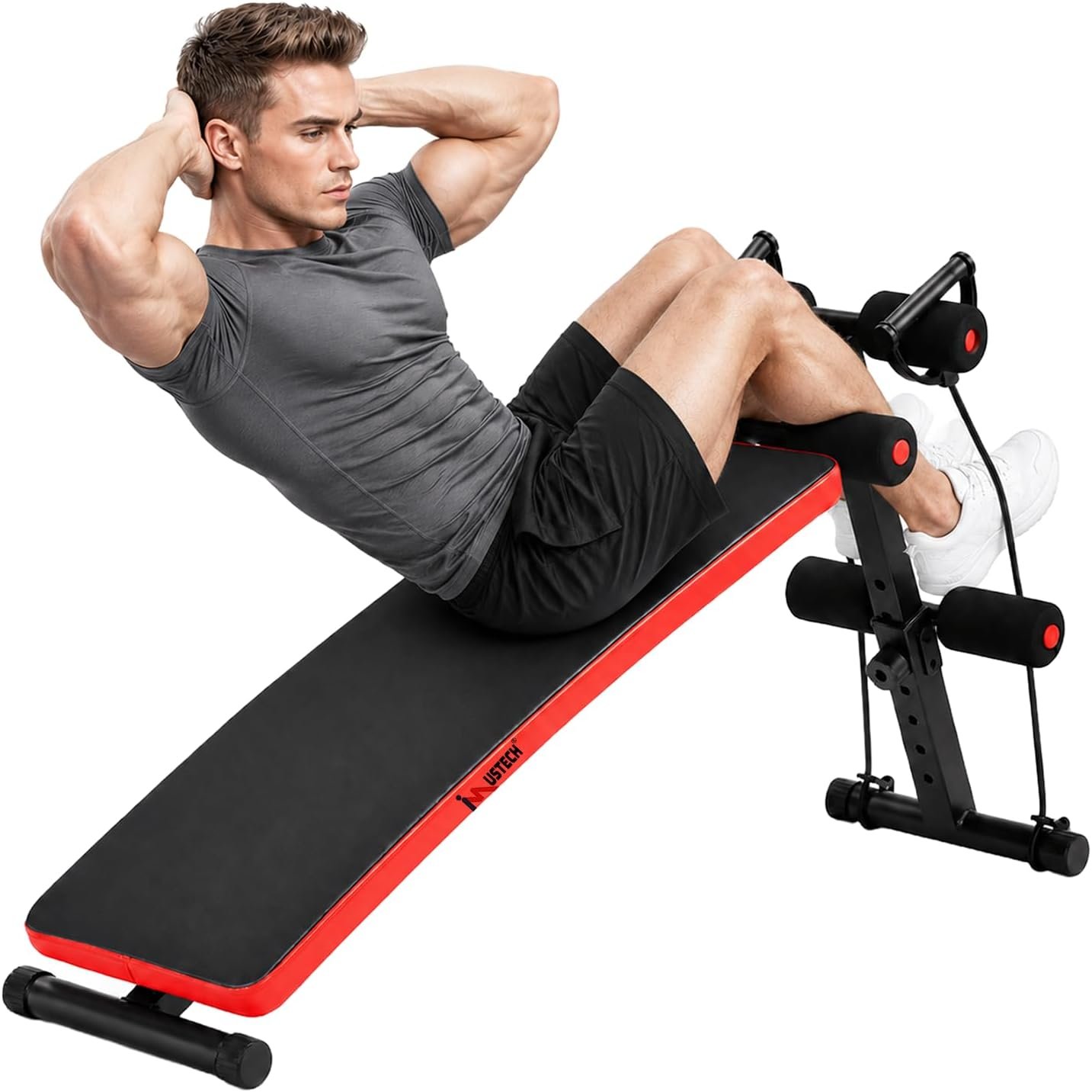 Adjustable Decline Ab Bench Foldable Sit Up Bench for Home Gym Extended Backrest Core Trainer Ab Machine Crunches Leg Raises Strength Training 440 lb Capacity