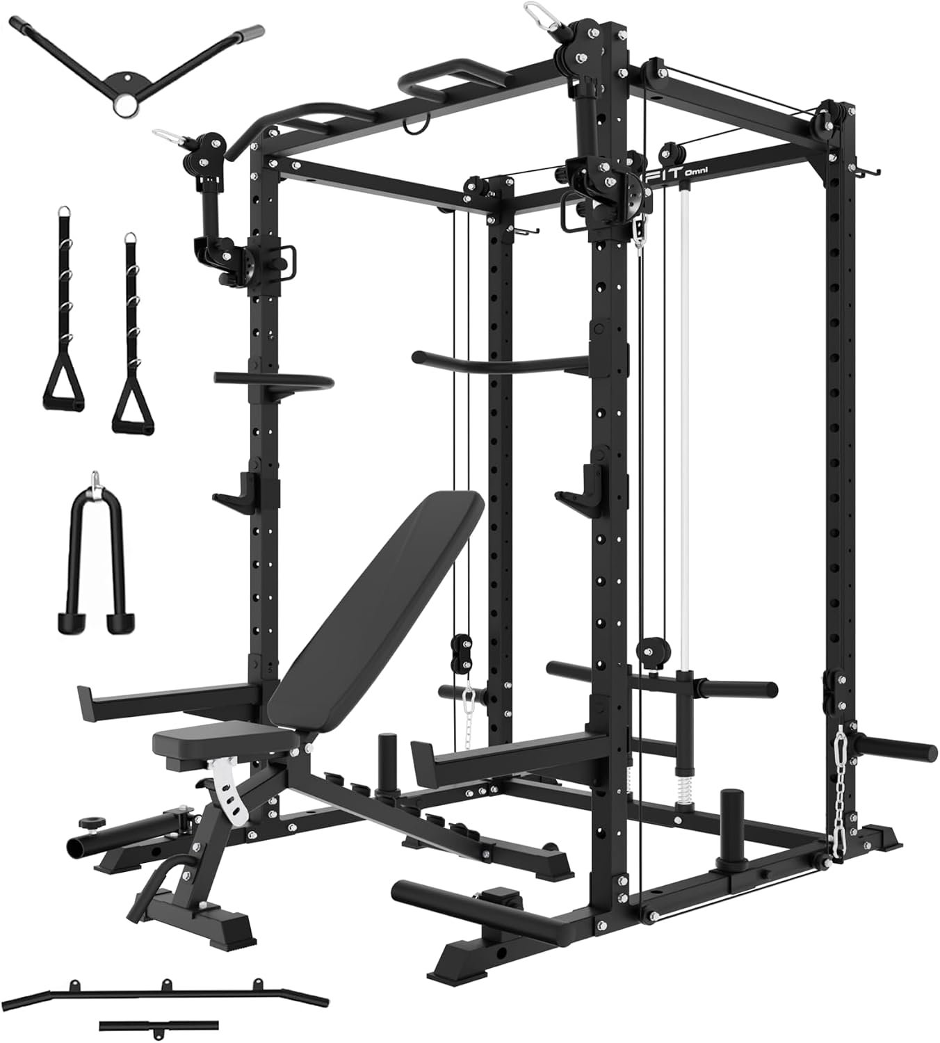 Eonfit E2 Power Cage，1500LB Squat Rack with Cable Crossover System.Multi-Function Power Rack for Home Gym.All-in-One Squat Rack with More Training Attachments