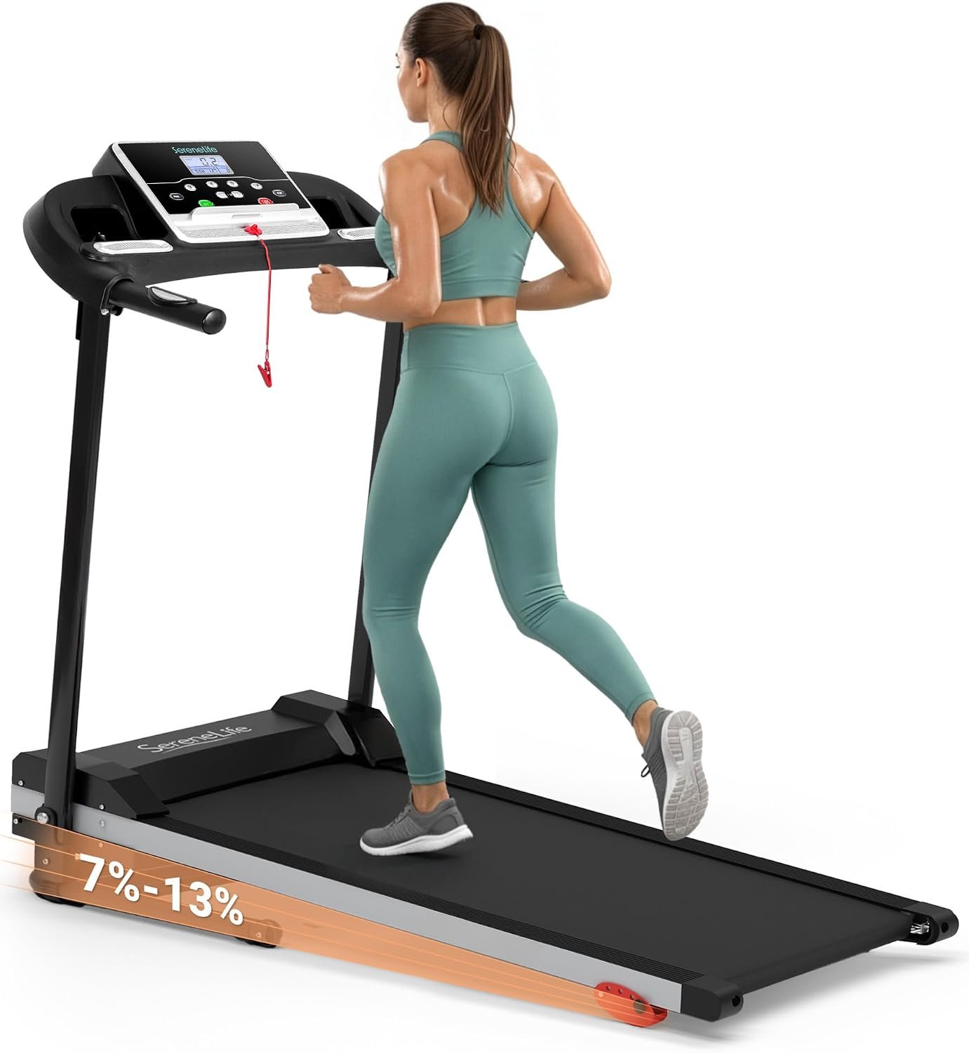 SereneLife Treadmill with Incline & Handle Bars | Compact Portable Walking Pad & Treadmill for Home/Apartment | Wide Running Belt 40″ x 16″ | Includes Workout Trainer Program with Bluetooth App
