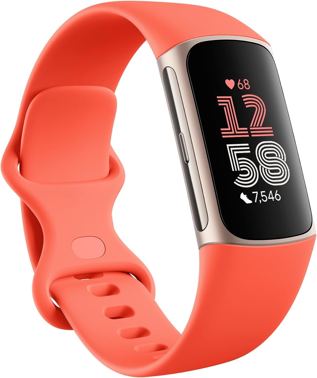 Fitbit Charge 6 Fitness Tracker with Google Apps – Heart Rate on Exercise Equipment – 3-Month Google Health Premium Membership Included – Health Tools – Gold/Coral – Small&Large Bands Included