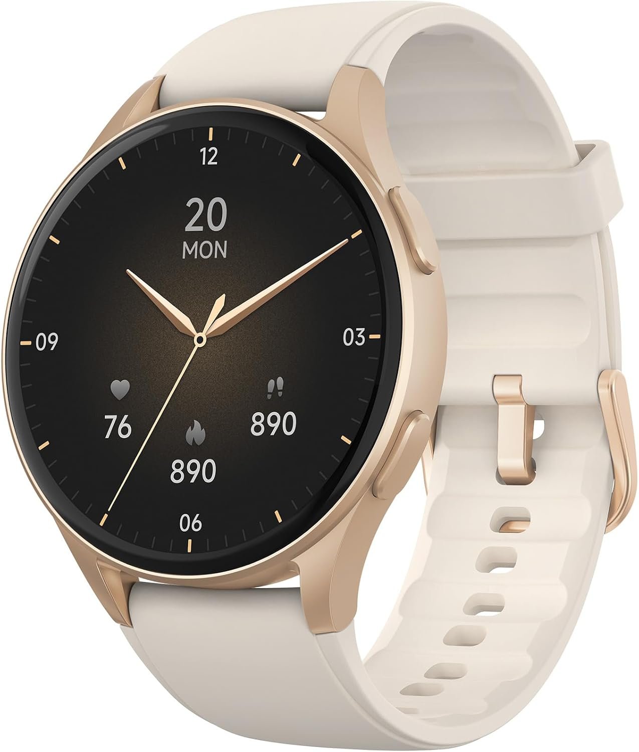 Smartwatch, Built-in Alexa, GPS, VO2 Max, HRV, Blood Oxygen, Sleep Monitoring, Women’s Health, Custom Reminders, Sports Tracking, 1.32″ AMOLED, Compass, Altimeter (Bluetooth, Gold, 43mm)