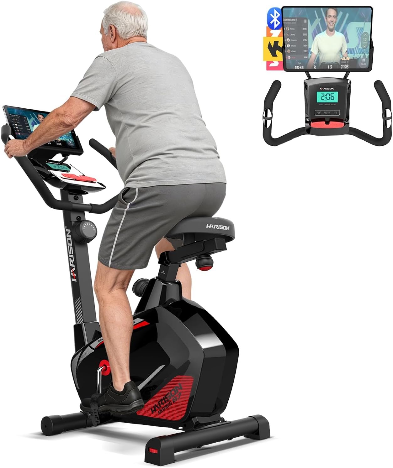 HARISON Exercise Bike, Stationary Upright Bike for Home Gym, Indoor Cycling Bike with Magnetic Resistance, LCD Monitor and Tablet Holder, 350 lbs Weight Capacity, Smooth and Quiet for Home Cardio Training