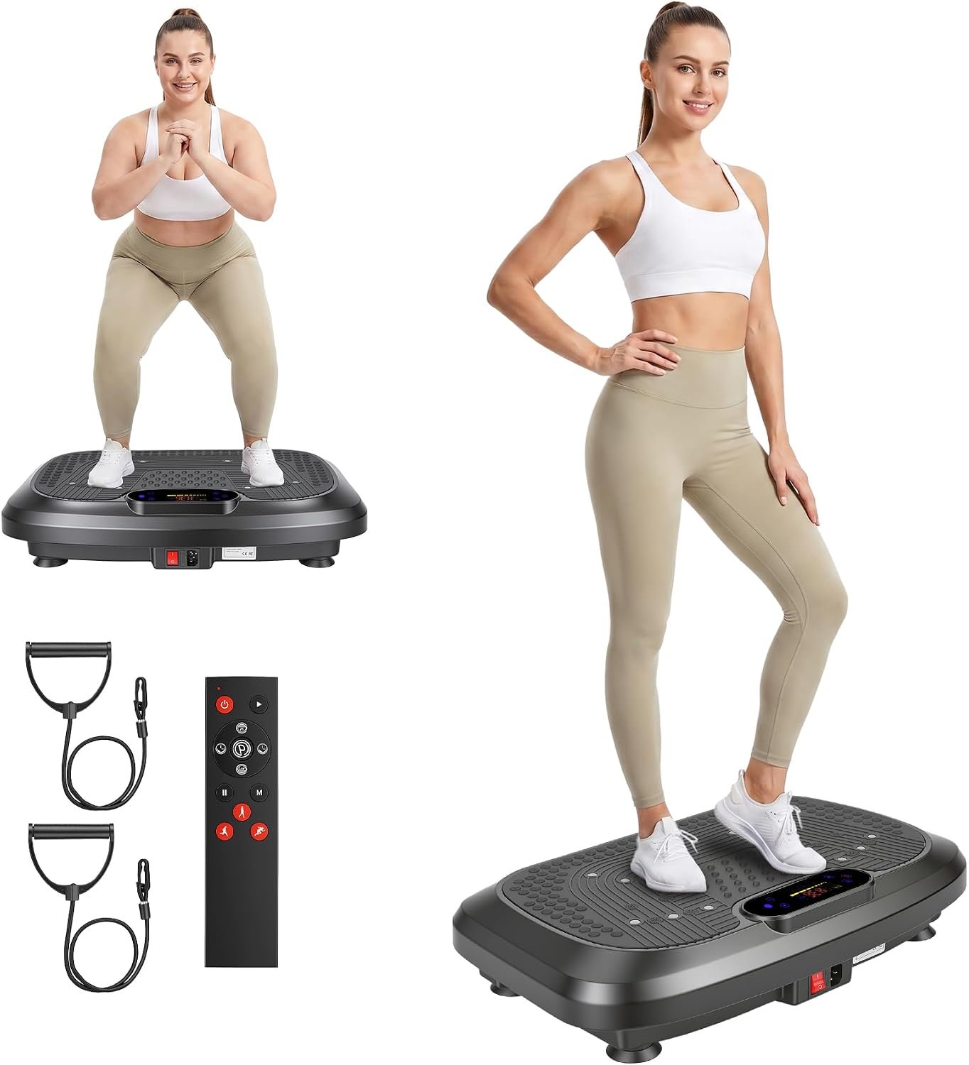 POWERFUEL Large Vibration Plate Exercise Machine for Lymphatic Drainage, 500 Lbs Capacity Vibrating Plate with Light Strip, 200 Levels, Bluetooth Audio, LED Display, Home Workout Equipment