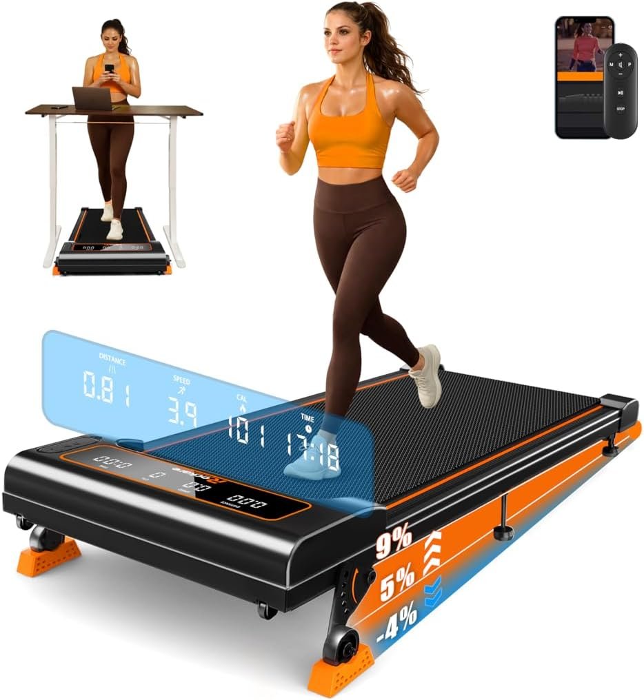 Walking Pad with Incline 9% & Decline -4% 5 Level, Under Desk Treadmill for Home, Quiet BLDC EvoDrive, Full Metrics Large Display, NeoFloat Quad Cushioning, Portable Compact for Small Spaces
