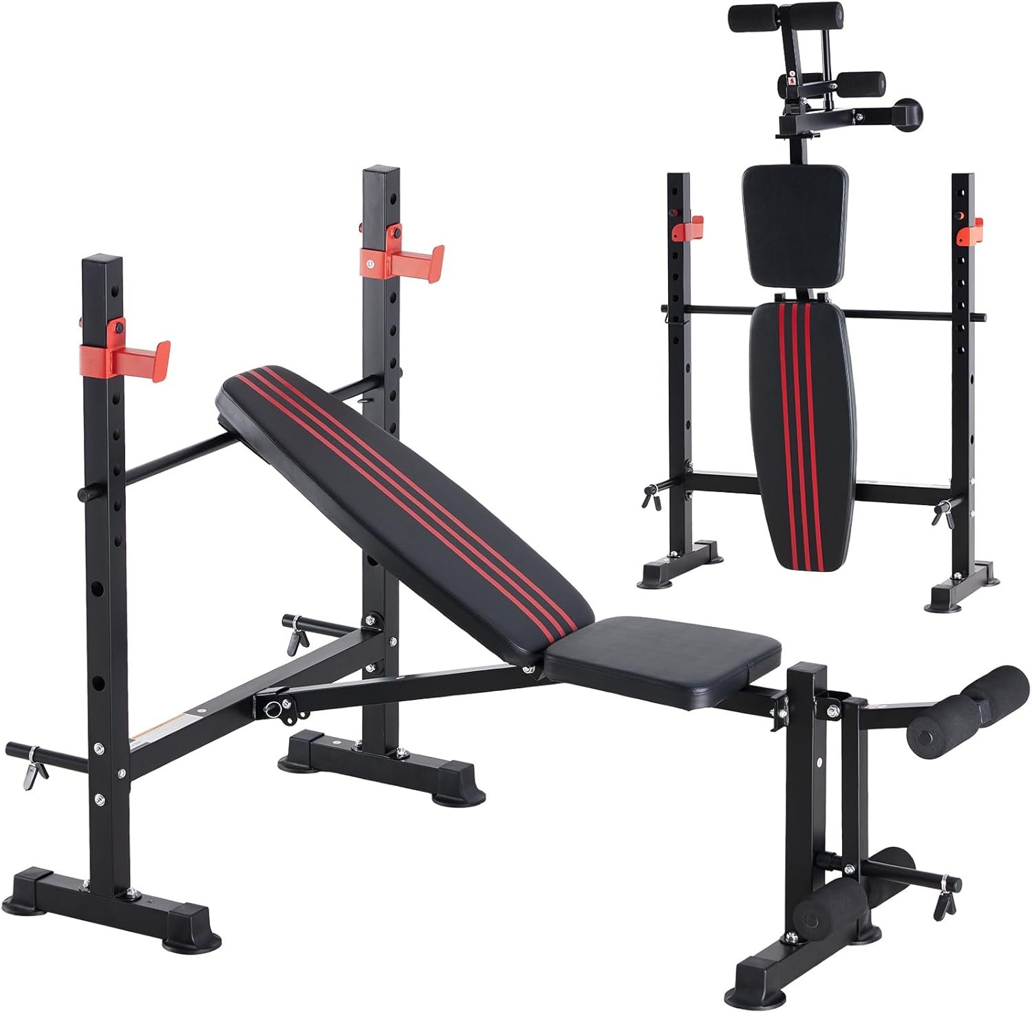 OLIXIS Adjustable Weight Bench Set with Rack, 650 LBS Capacity Heavy Duty Foldable Bench Press Set with Leg Extension Curl, Easy Assembly Strength Training Workout Set for Garage, Home, Gym