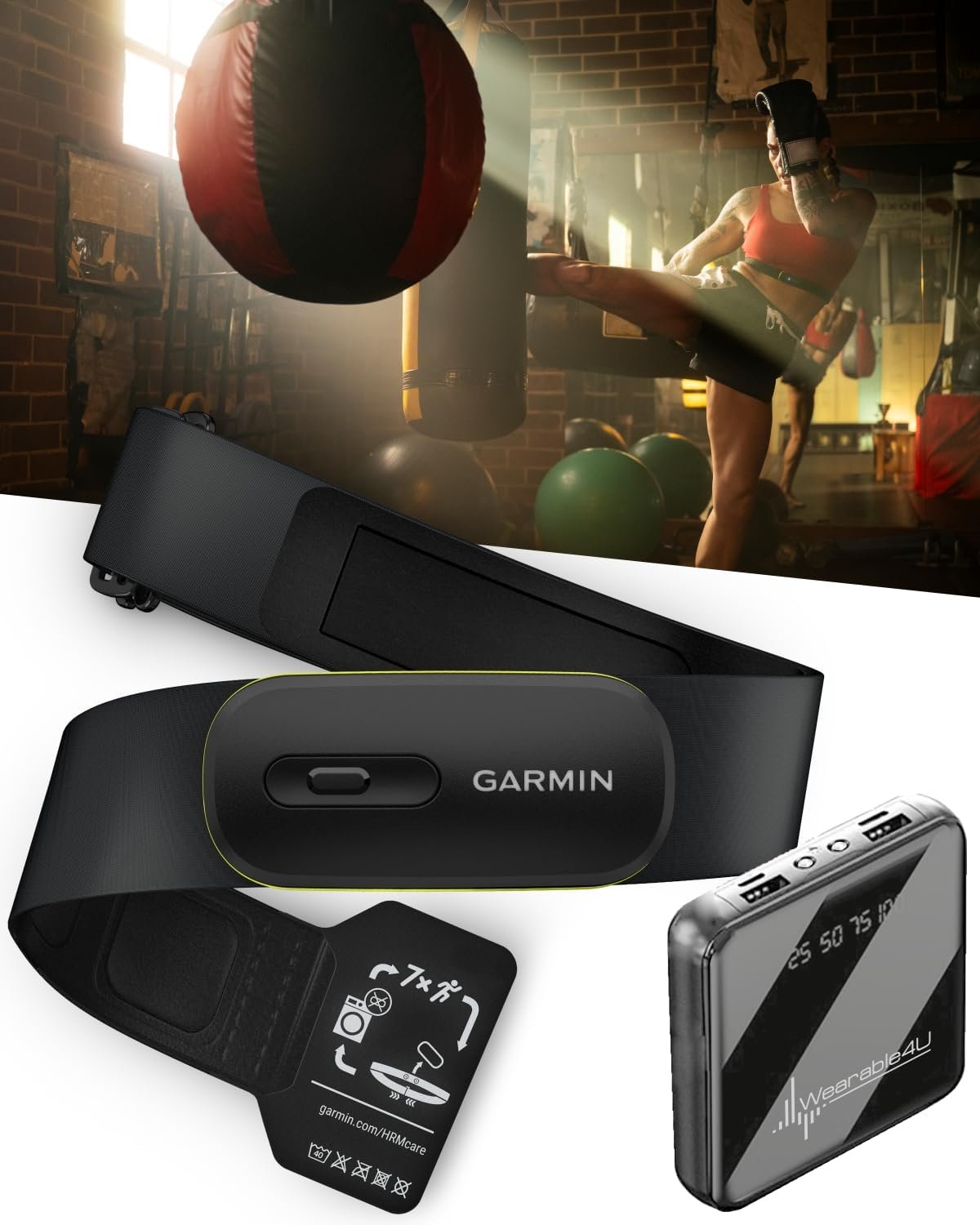 Garmin HRM 600 Premium Heart Rate Monitor with Running Dynamics, M–XL Strap (28″-42″) – Compatible with Garmin Smartwatches & Cycling Computers – with Wearable4U PowerBank Bundle