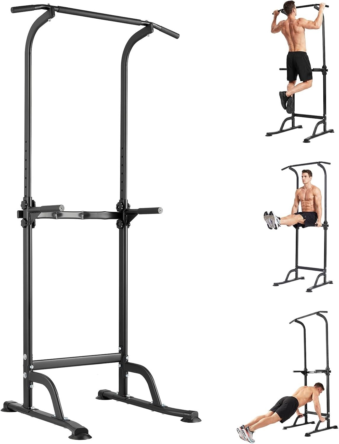 Power Tower Home Gym Strength Training Station Adjustable 10 Height Levels, Heavy-Duty Chin-Up Tower with Parallel Dip Handles, Bodyweight Workout Equipment for Pull-Ups, Dips, Knee Raises, Push-Ups, 330 Lb Capacity