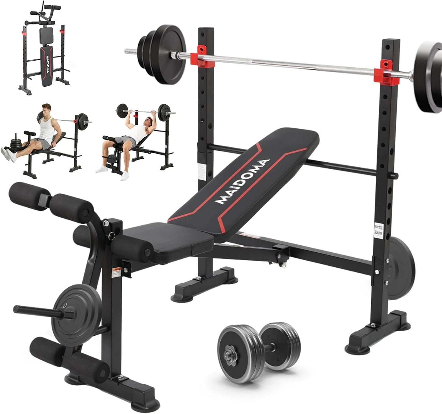 MAIDOMA 1500LBS Foldable 8 IN 1 Weight Bench Set, Adjustable Flat Incline Decline Bench Press with Upgraded Wide Squat Rack and Leg Extension for Full Body Home Gym Workout (US Stock)