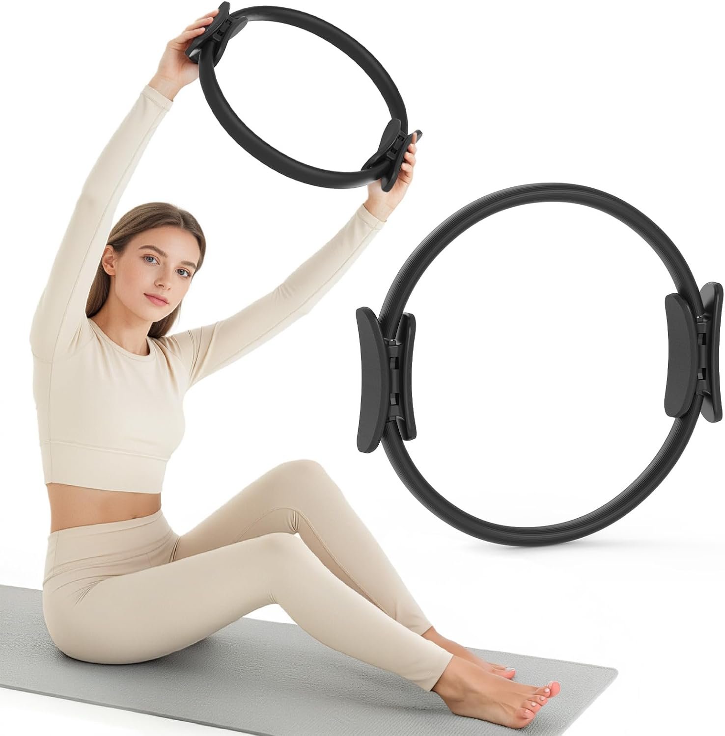 JKSHMYT Pilates Ring Fitness Circle for Women, Pilates Equipment – 14.5″ Home Magic Exercise Workout, Better me Pilates Essentials Starter Set for Beginners Toning Inner Thighs, Arms and Core