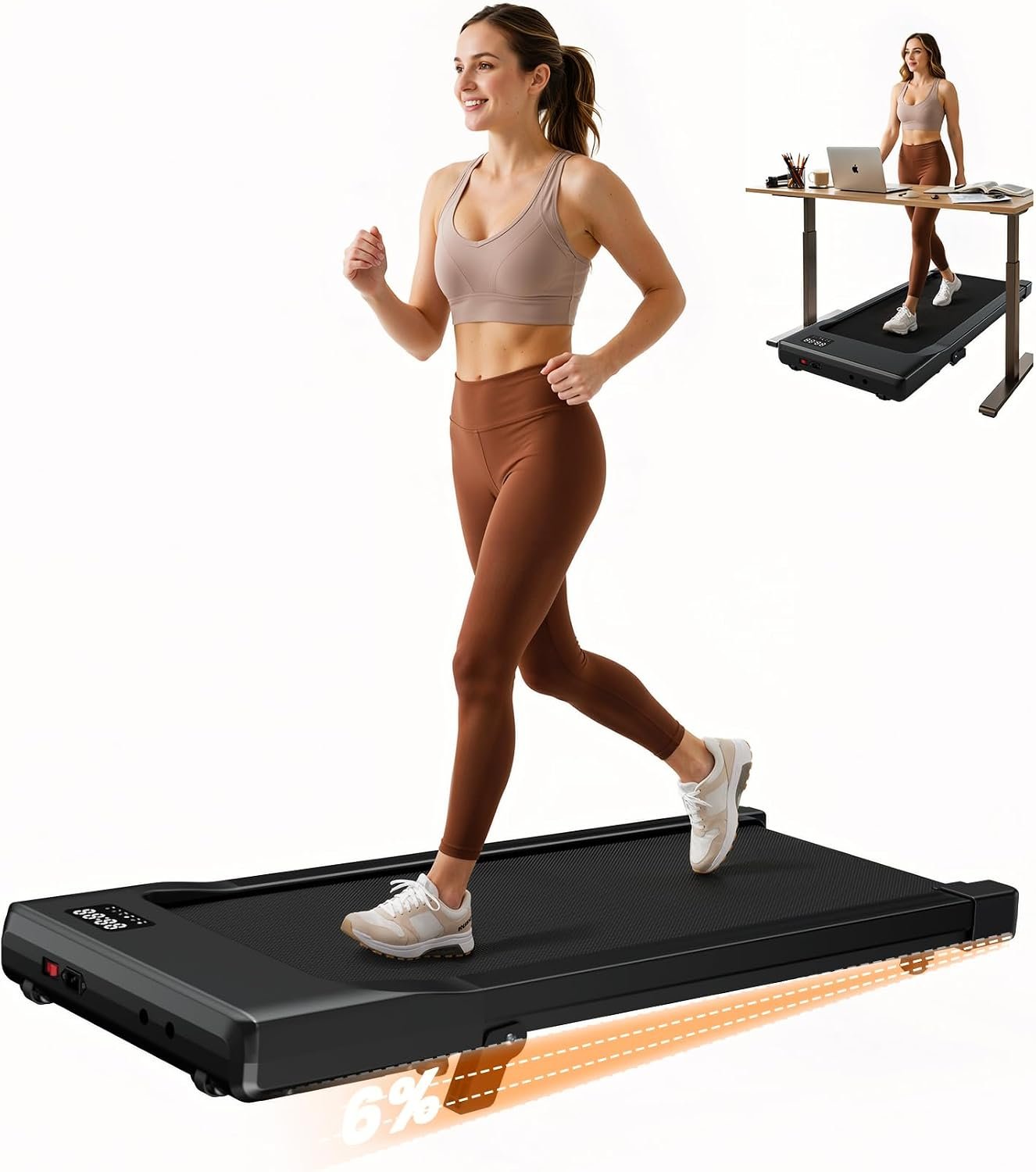 Superun Walking Pad with 6% Incline, Under Desk Treadmill, 3 in 1 Portable Treadmills for Home with Remote Control LED Display, 2.5 HP Quiet Mini Treadmill for Office Home Use, 300 Lbs Capacity