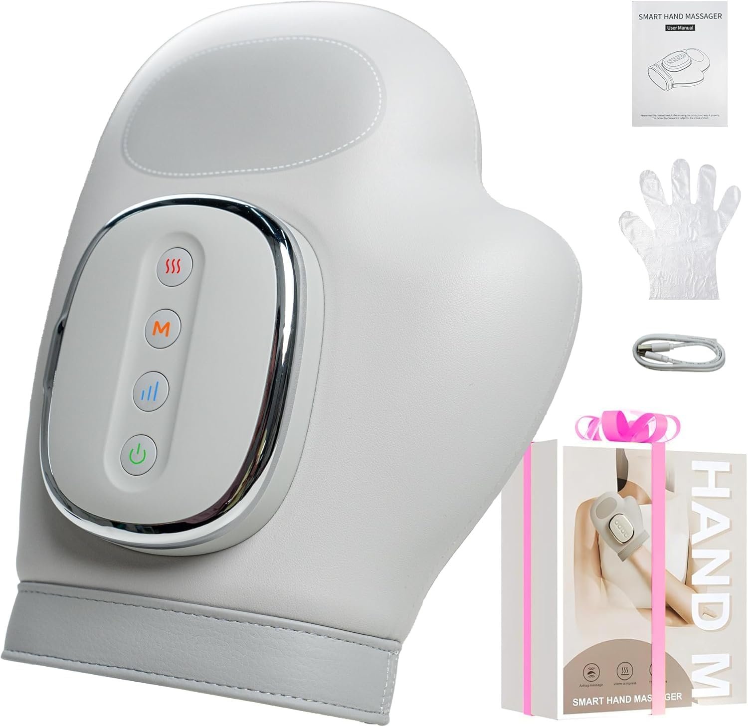 brenzo Hand Massager with Heat and Compression, Cordless, Gray | Large Hand Chamber Fits Left or Right Hand, with 5 Compression Levels, 3 Modes, and 3 Heat Levels, Gift for Women Men