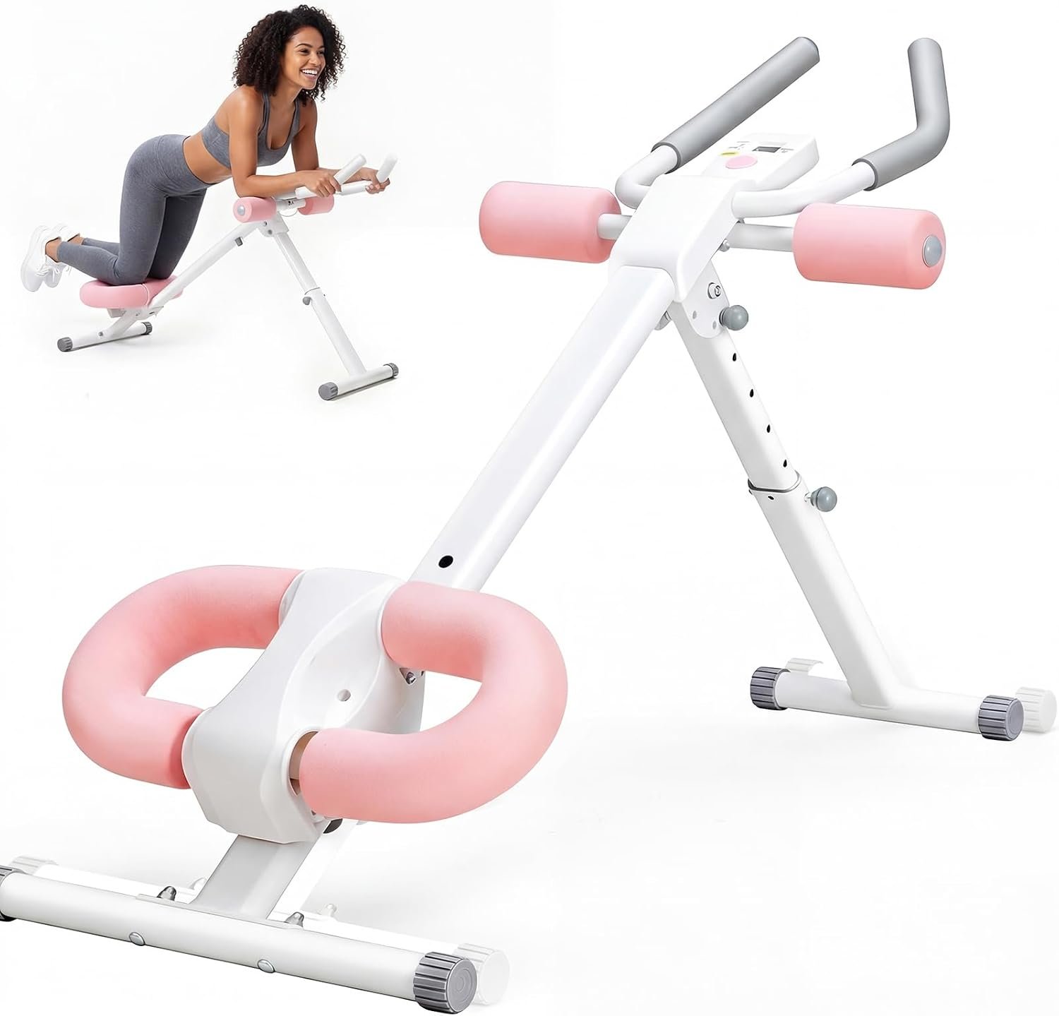 OLIXIS Adjustable Ab Machine for Stomach Workout, Core Workout Equipment for Home Gym, Ab Trainer with 2 Incline & 5 Height Levels, Knee & Elbow Protection, 440LBS, LCD Display, Foldable