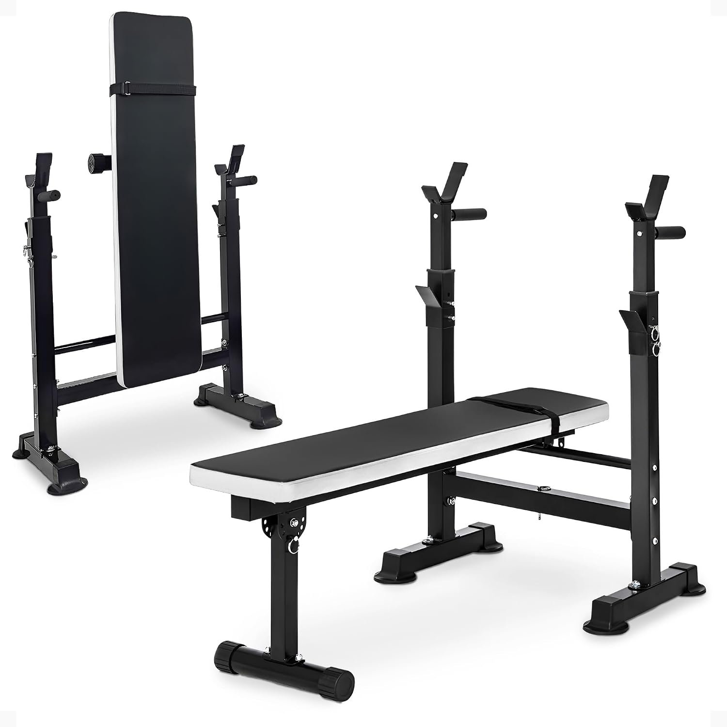 BalanceFrom Steel Weight Bench w/ Squat Rack in Multiple Colors, 400 lb User Capacity – Foldable Home Gym Equipment for Range of Workouts w/ 6-Position Barbell Holder & Adjustable Seat and Recliner