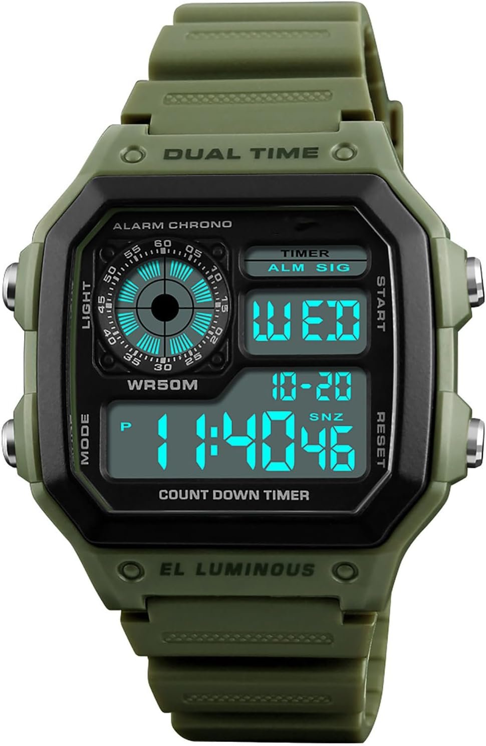 PASOY Men’s Digital Multi-Function Watches Dual Time Alarm Stopwatch Countdown Backlight Waterproof Watch