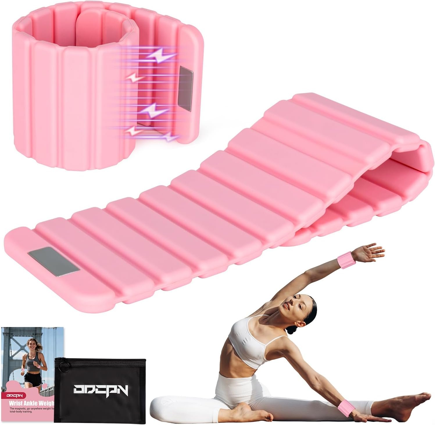 Pilates Wrist Weights for Women, Wearable Strong Magnetic Arm & Leg Weights Set of 2(1 lb Each), Adjustable Wrist Weights for Walking, Yoga, Strength Training, Swimming, Running & Jogging