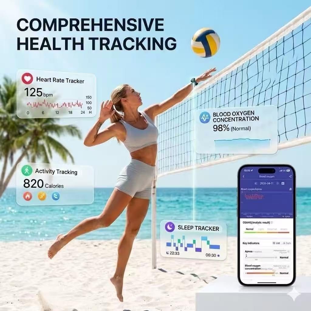 H16 Smart Watch – 24/7 Real-Time HRV Heart Rate, Blood Oxygen, Blood Pressure, Sleep & Stress Monitor, AMOLED Display, Compatible with Android iOS