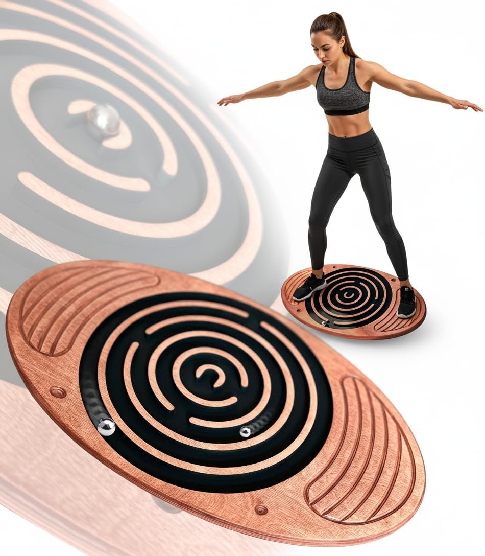 Wooden Balance Board with Labyrinth Maze 23″x14″ – Core Strength & Coordination Trainer for Physical Therapy, Fitness & Rehabilitation | Natural Beech Wood, Holds 400 lbs