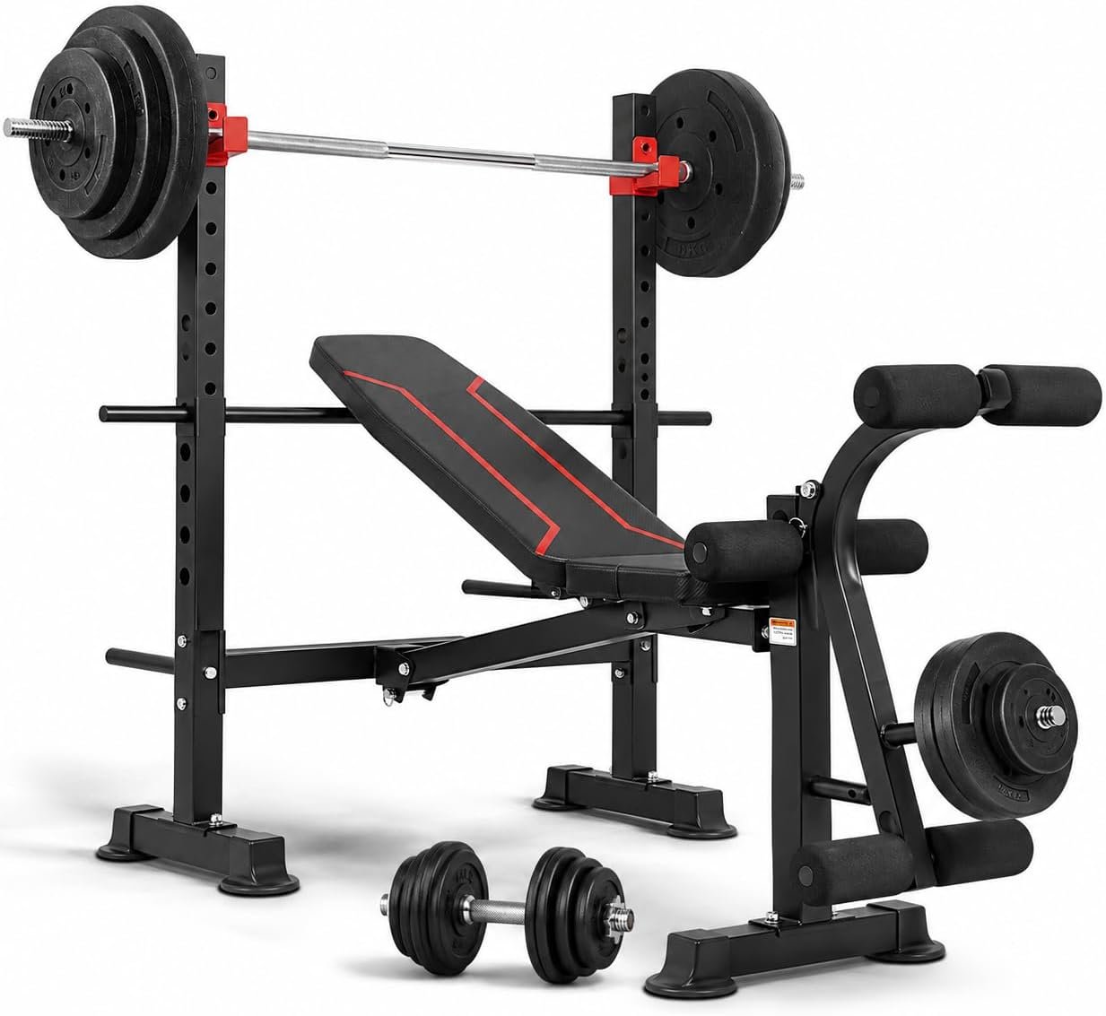1500LBS Weight Bench Set with Leg Extension and Leg Curl, Adjustable Bench Press with Squat Rack, Foldable Flat Incline Decline Workout Bench Set for Home Gym.（US Stock）