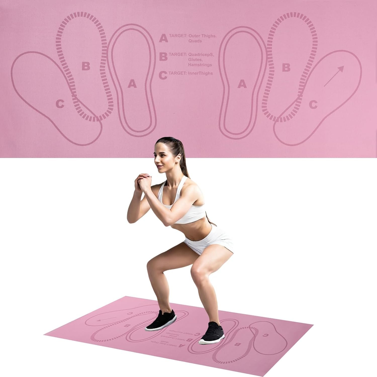 Squat Mat with Foot Position,Large Squat Target Pad 30” X 13.8”,4mm Thickness Squat Mat Foot Positioning, Exercise Mat for Squats, Leg and Abdominal Workouts