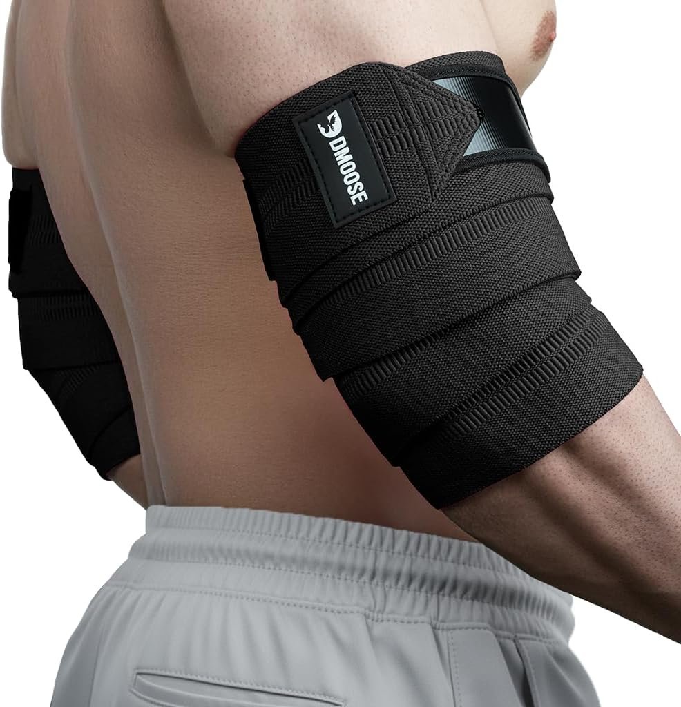 DMoose Fitness Elbow Wraps for Weightlifting (Pair) – 40” Adjustable Strap for Gym Workout & Bench Press, Compression Elbow Sleeves for Tendonitis, Joint Support, Powerlifting & Deadlifts