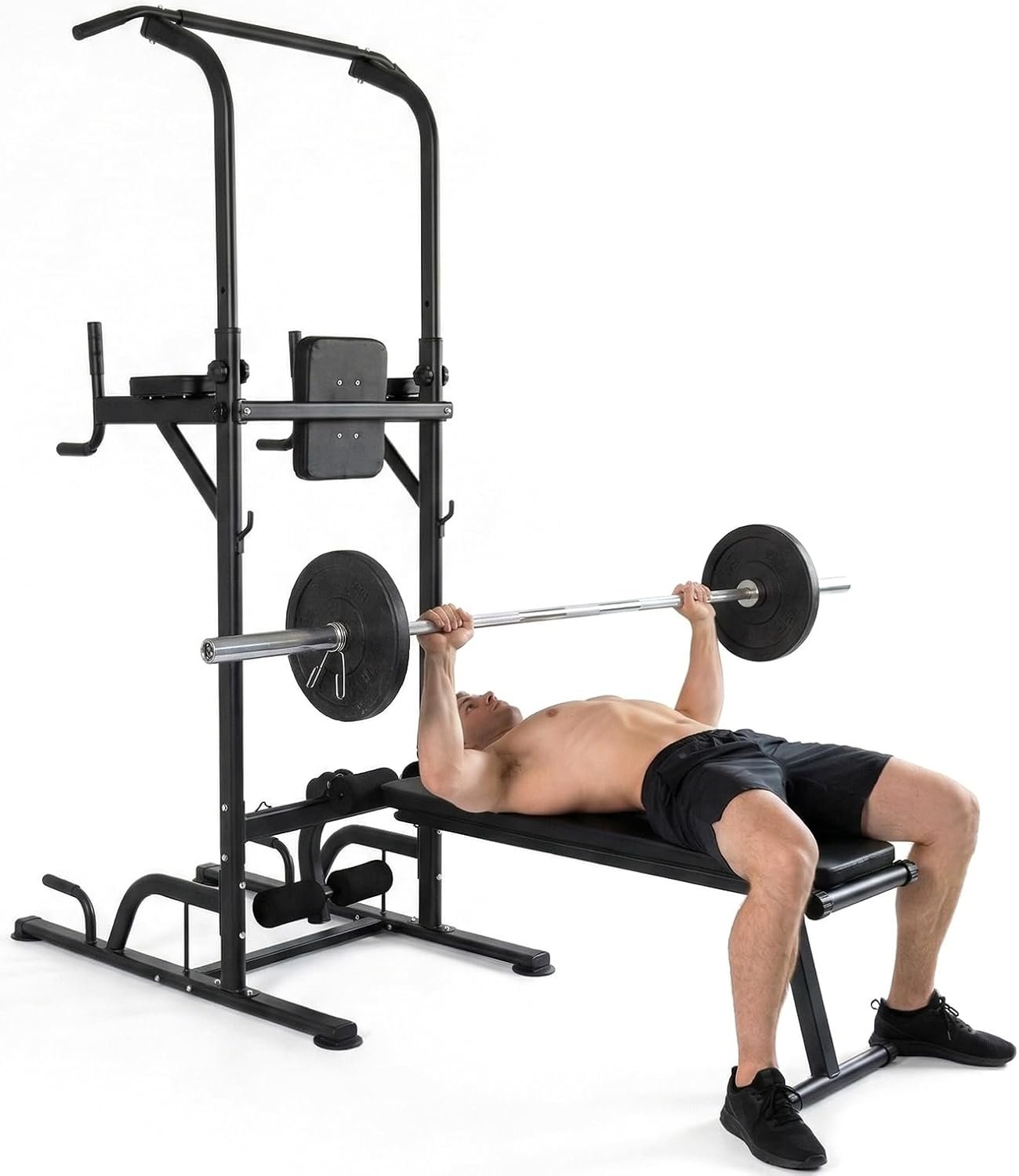 SQUATZ Pull-Up Dip Station – Your All-in-One Power Tower Gym and Chin-Up Bar Stand with Collapsible Bench for Home Exercise and Bench Press