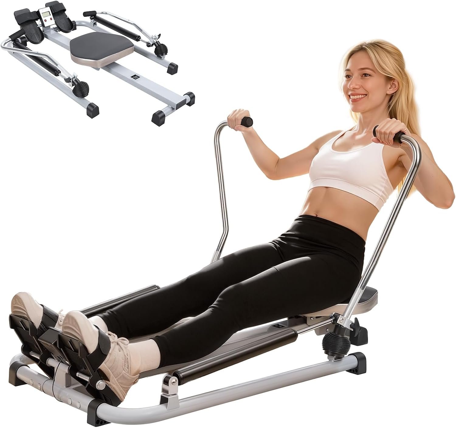 Water Rowing Machine, Hydraulic Rower with LCD Monitor, Adjustable Seated Row Machine Resistance up to 110LBS & Large Cushioned Seat, 265LBS Quiet Rowing Machines for Home Use