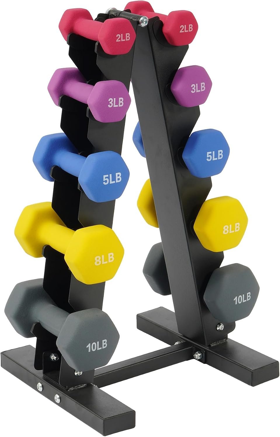 Fitvids Neoprene Coated Dumbbell Set with Rack, Free Hand Weight Set For Home Gym Workout, Anti-Slip, Anti-roll, 20LBS, 32LBS, 50LBS and 56LBS Sets, Multiple Weight Options