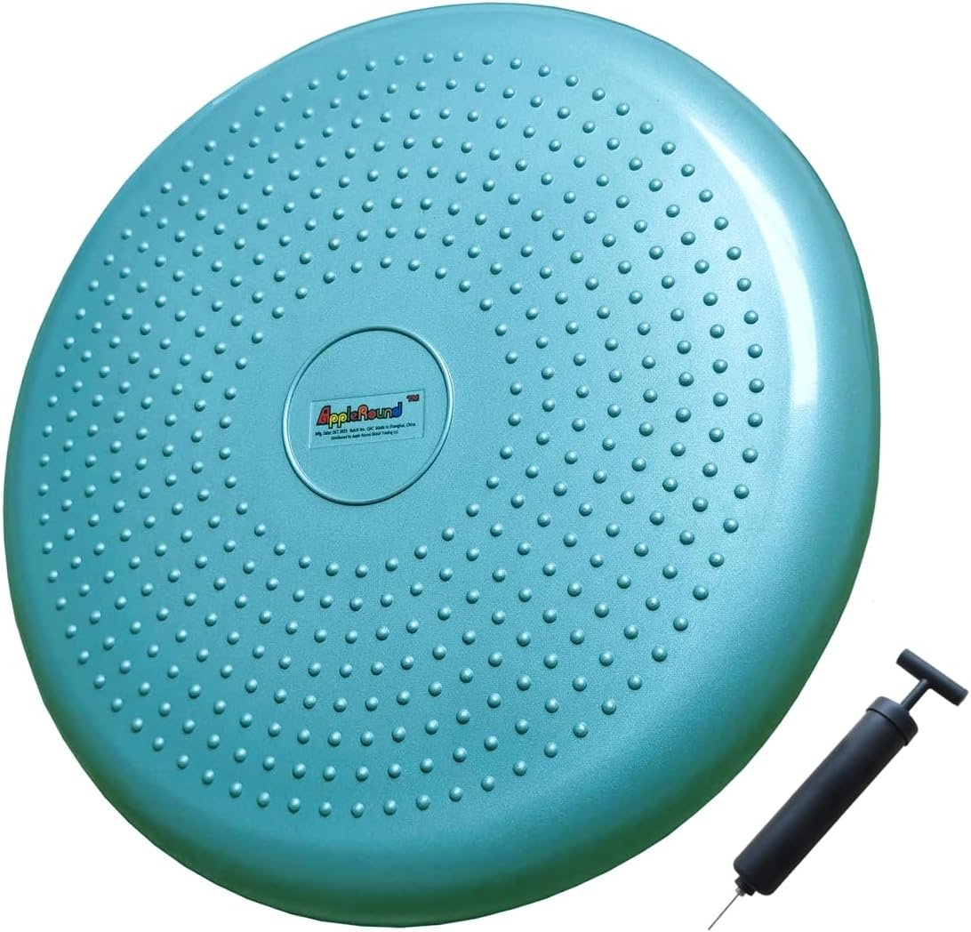 AppleRound Inflated Wobble Cushion with Hand Pump, Air Stability Board (Extra Thick), Core Balance Disc for Adults, Sensory Wiggle Seat for Kids, Flexible Seating for All Age, 13.5in / 34cm Diameter