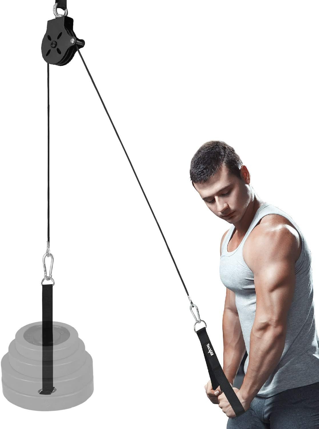 Yes4All Cable Machine Attachment, Row Handles, Tricep Rope, Straight Bar, V Bar, LAT Pulldown Accessories Load 880 LB for Home Gym