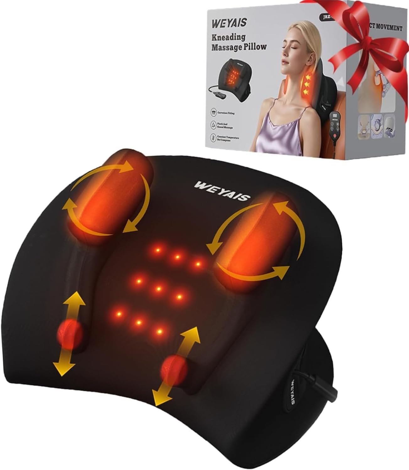 Neck Massager Pillow, Neck and Shoulder Relaxer with Heat, 3 Modes and Strengths, Neck Massager for Pain Relief Deep Tissue, Black02