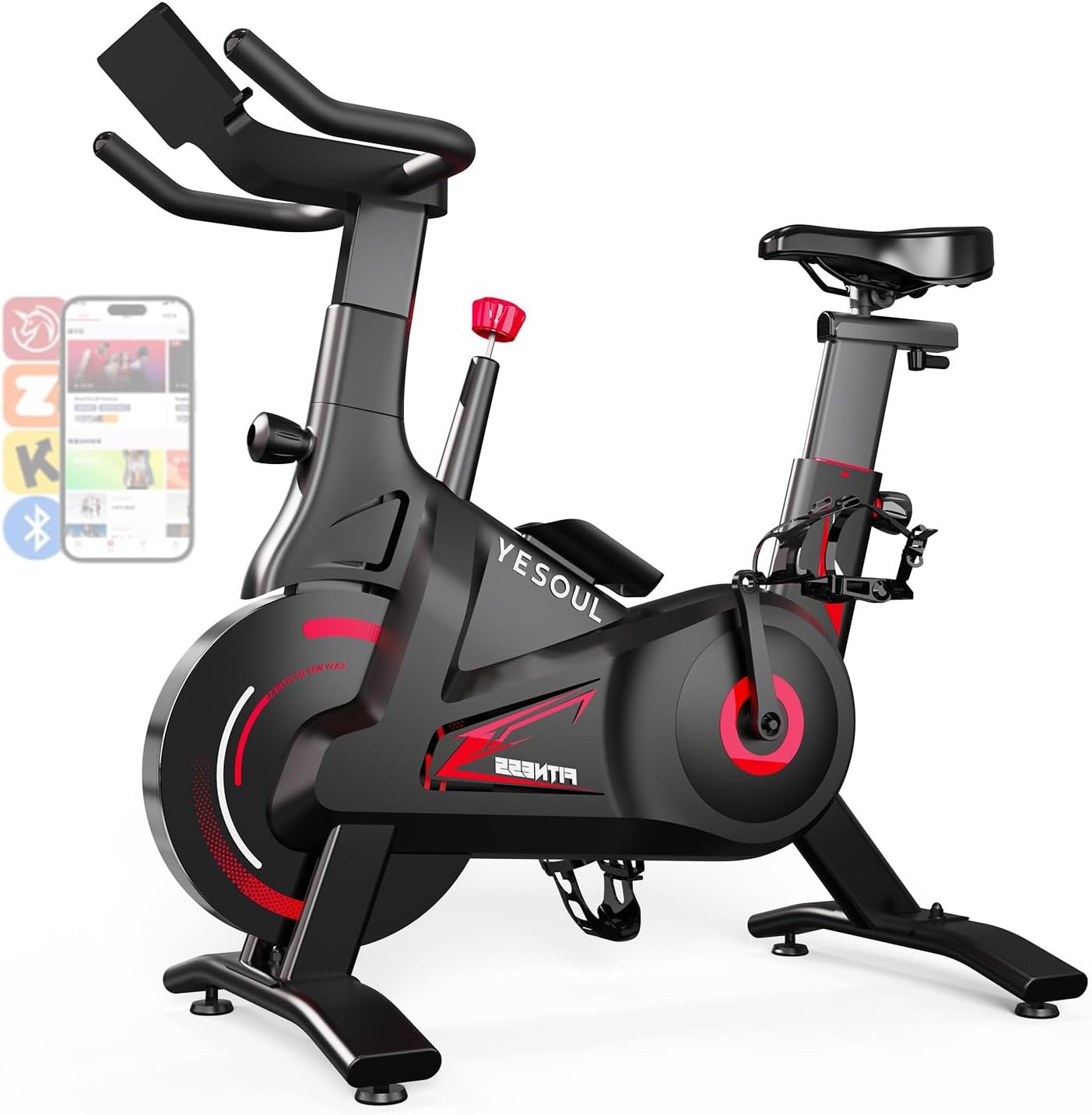 YESOUL Self-Powered Exercise Bike with Dynamic LED Lights – Stable Triangle Frame, Dual-Stage Drive, 300 lbs Capacity, Silent Magnetic Resistance, Compact Indoor Stationary Bike for Home