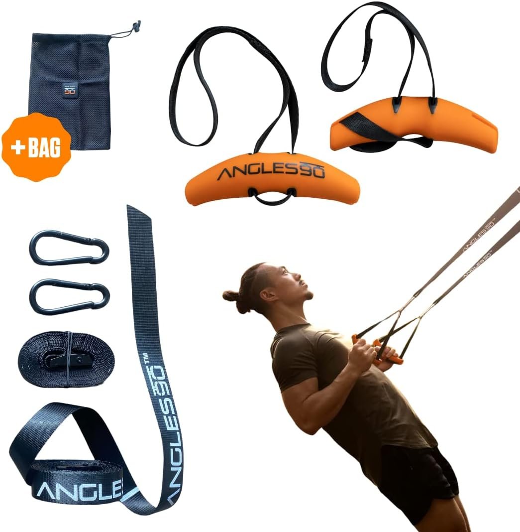 Angles90 Sling Trainer – Black, Nylon & Neoprene – Full-Body Strength with Suspension Trainers – Neutral-Grip Pull Up Handles – Doorway Dip & Travel Pull Up Bar