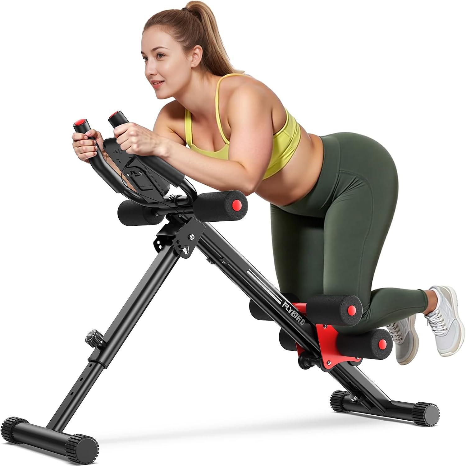 FLYBIRD AW1 Ab Workout Machine, Ab Crunch Machine Ab Workout Equipment Foldable for Home Gym, Bottom-Up Abdominal Trainer for Core Waist Workout and Body Shaping with Adjustable Heights and Angles, Red