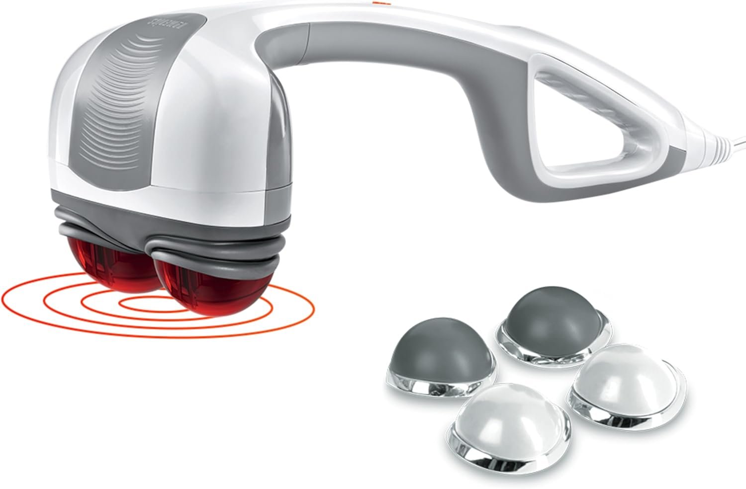 Homedics Back Massager – Heated Automatic Percussion Back, Body and Neck Massager with Duel Pivoting Heads, Interchangeable Nodes, for Shoulders, Legs and Feet, White