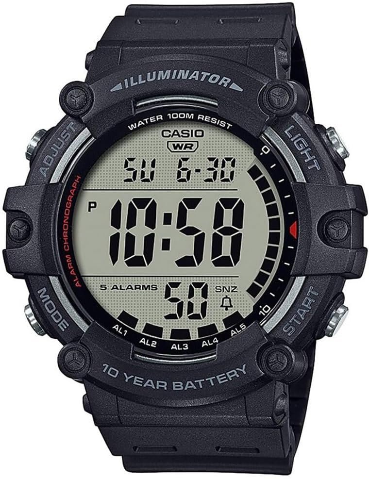 Casio Illuminator AE1500WH Series | 10-Year Battery | LED Backlight | 5-Alarms | 1/100 Sec Stopwatch | Men’s Digital Watch