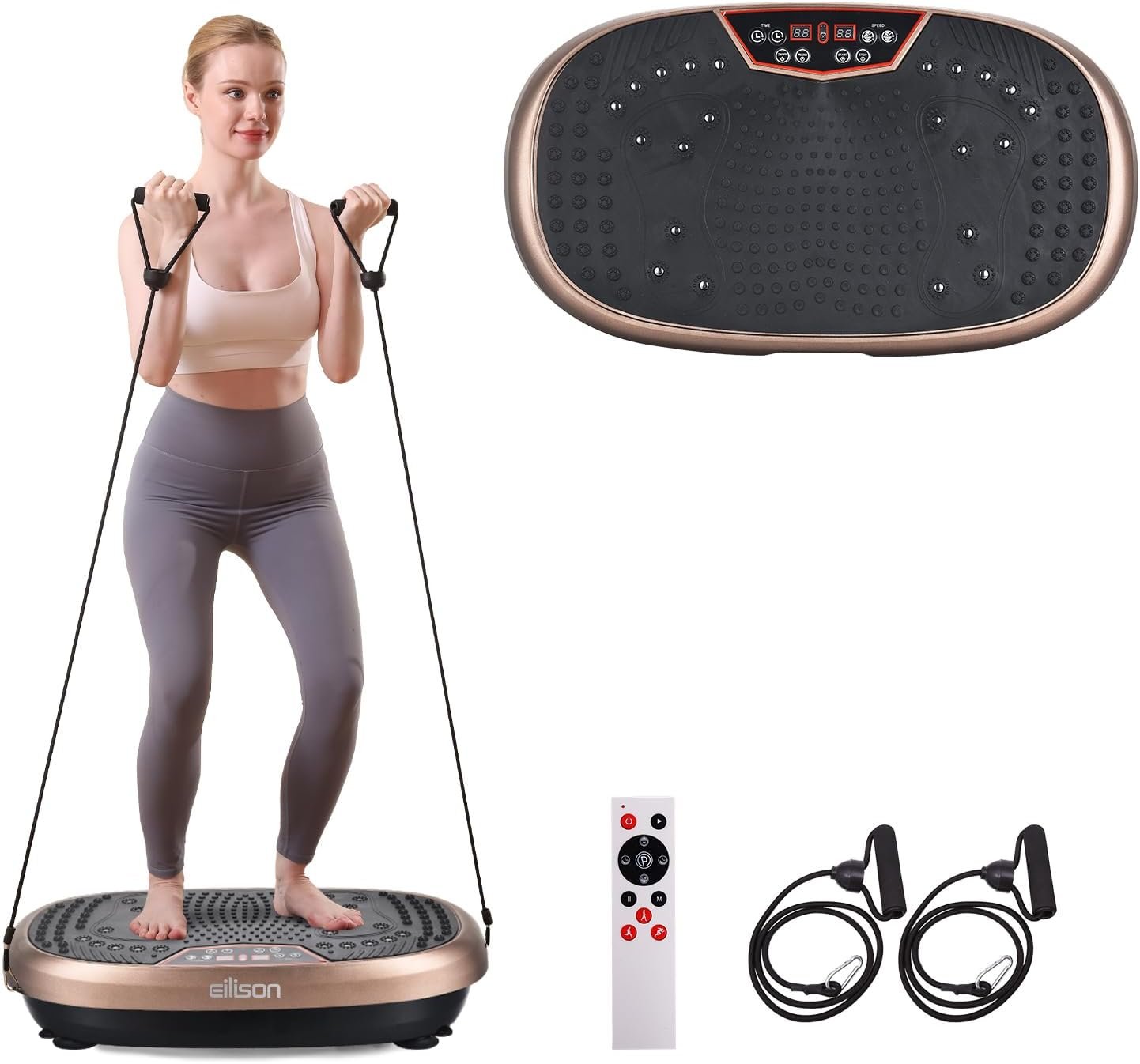 EILISON FitMaxx 3D XL Vibration Plate Exercise Machine – Whole Body Workout Vibration Platform w/Loop Bands – Lymphatic Drainage Machine for Weight Loss, Shaping, Recovery