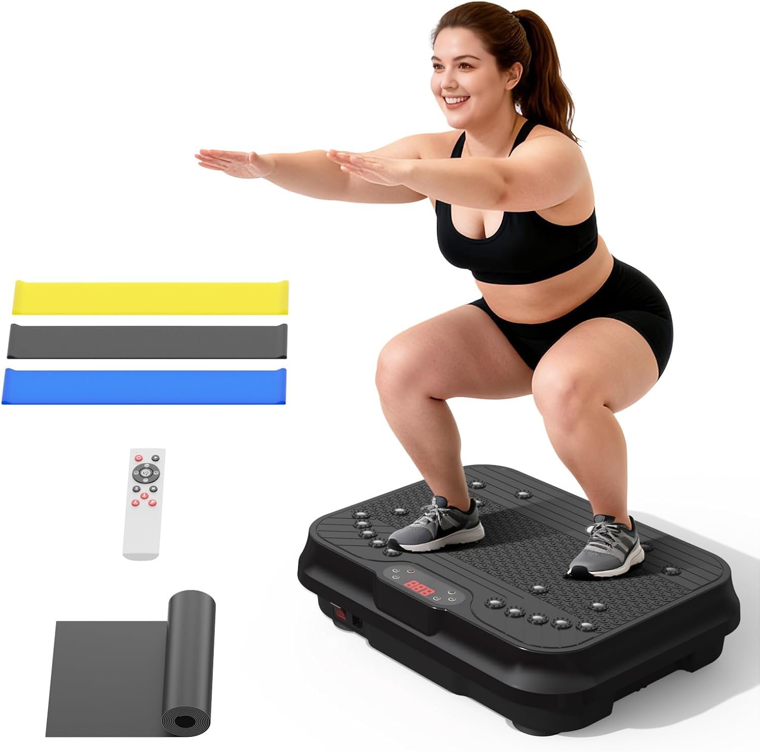Vibration Plate Exercise Machine for Lymphatic Drainage | 400Lbs Capacity Vibration Platform Machine with 4Resistance Bands, 250-Speed Setting for Leg Massage, Fat Burning&Weight Loss